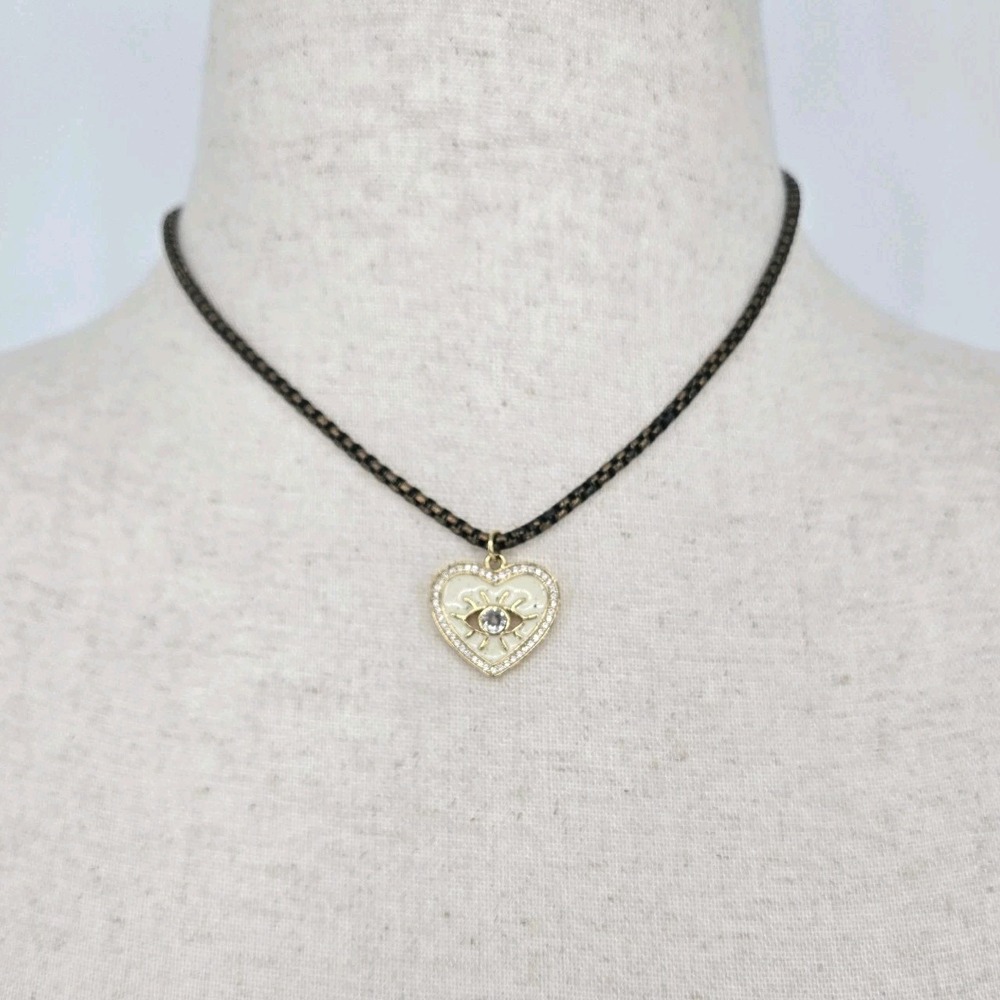 Montana West Gold Tone Heart Evil Eye Necklace Enamel Crystal Western Boho VTG